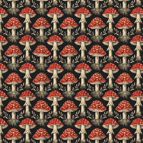 Enchanted Forest Fungi: Red Mushroom and Botanical Pattern