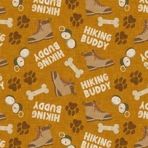 Hiking Buddy - Hiking Dog - Boots, Compass, Paw Prints - gold - LAD24
