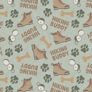 Hiking Buddy - Hiking Dog - Boots, Compass, Paw Prints -  soft sage - LAD24