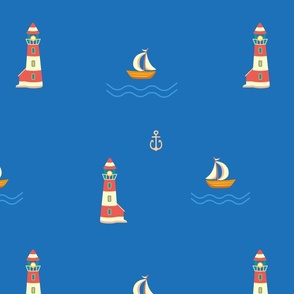 Lighthouse, light blue background