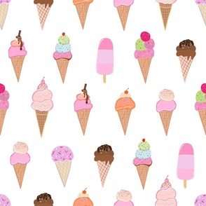 Hand drawn beautiful delicious ice creams seamless fabric design pattern