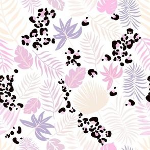 Leopard print with tropical seamless fabric pattern