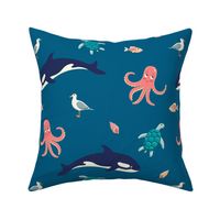 Ocean life, navy background