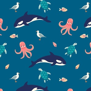 Ocean life, navy background