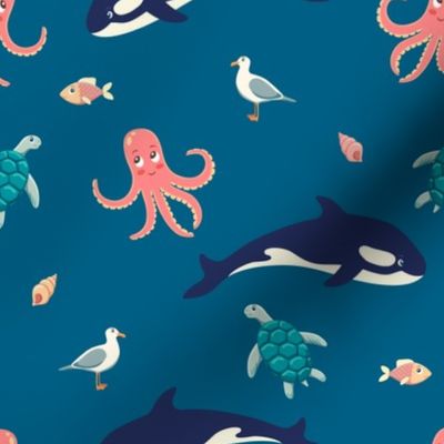 Ocean life, navy background, big size