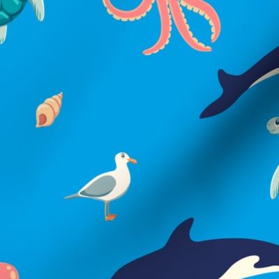 Ocean life, light blue background