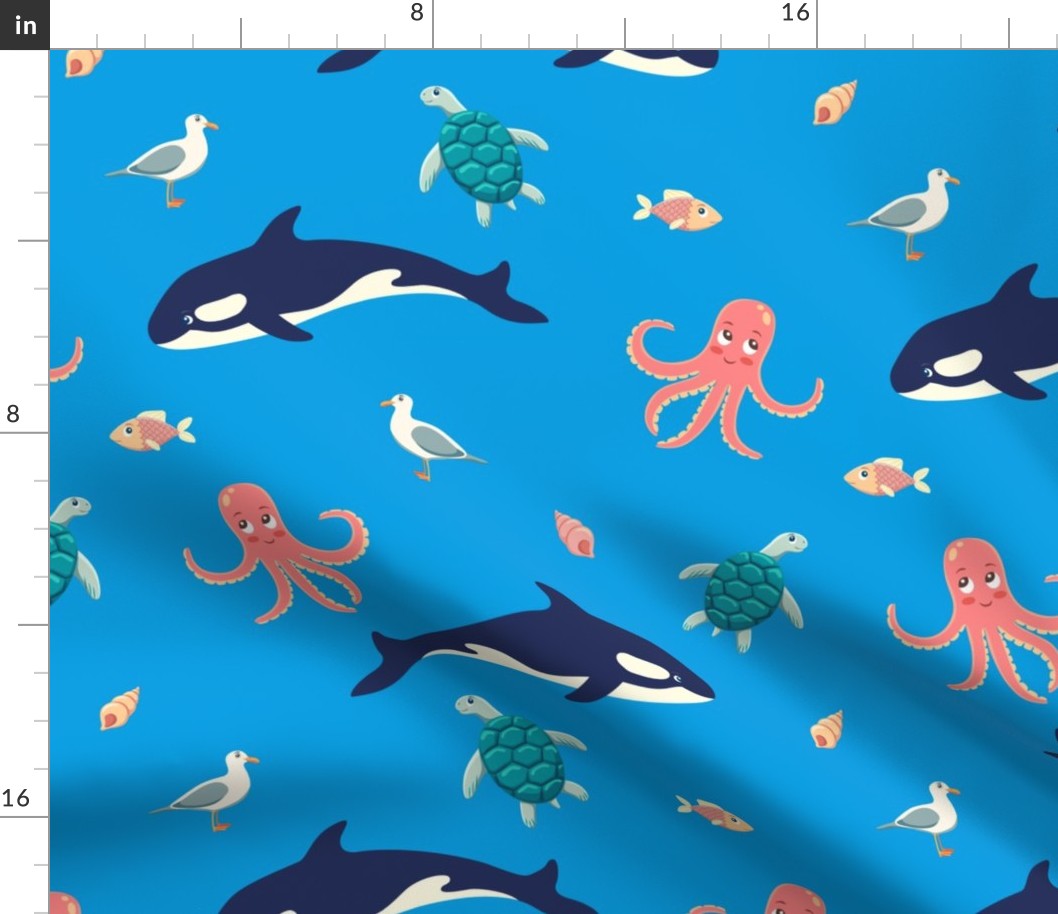 Ocean life, light blue background