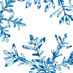 Blue Watercolor Snowflakes on White