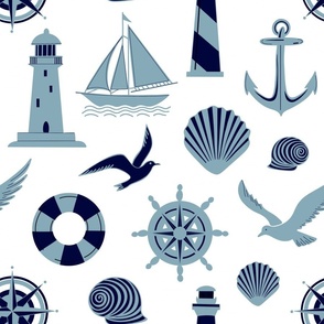 Lighthouses and Ships Adrift On white background 