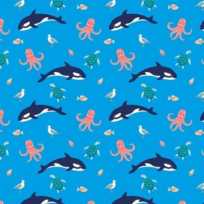 Ocean life, light blue background, big size