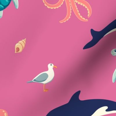 Ocean life, pink background