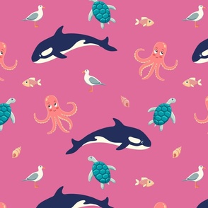 Ocean life, pink background