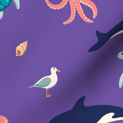 Ocean life, purple background