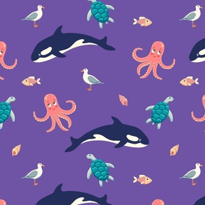 Ocean life, purple background