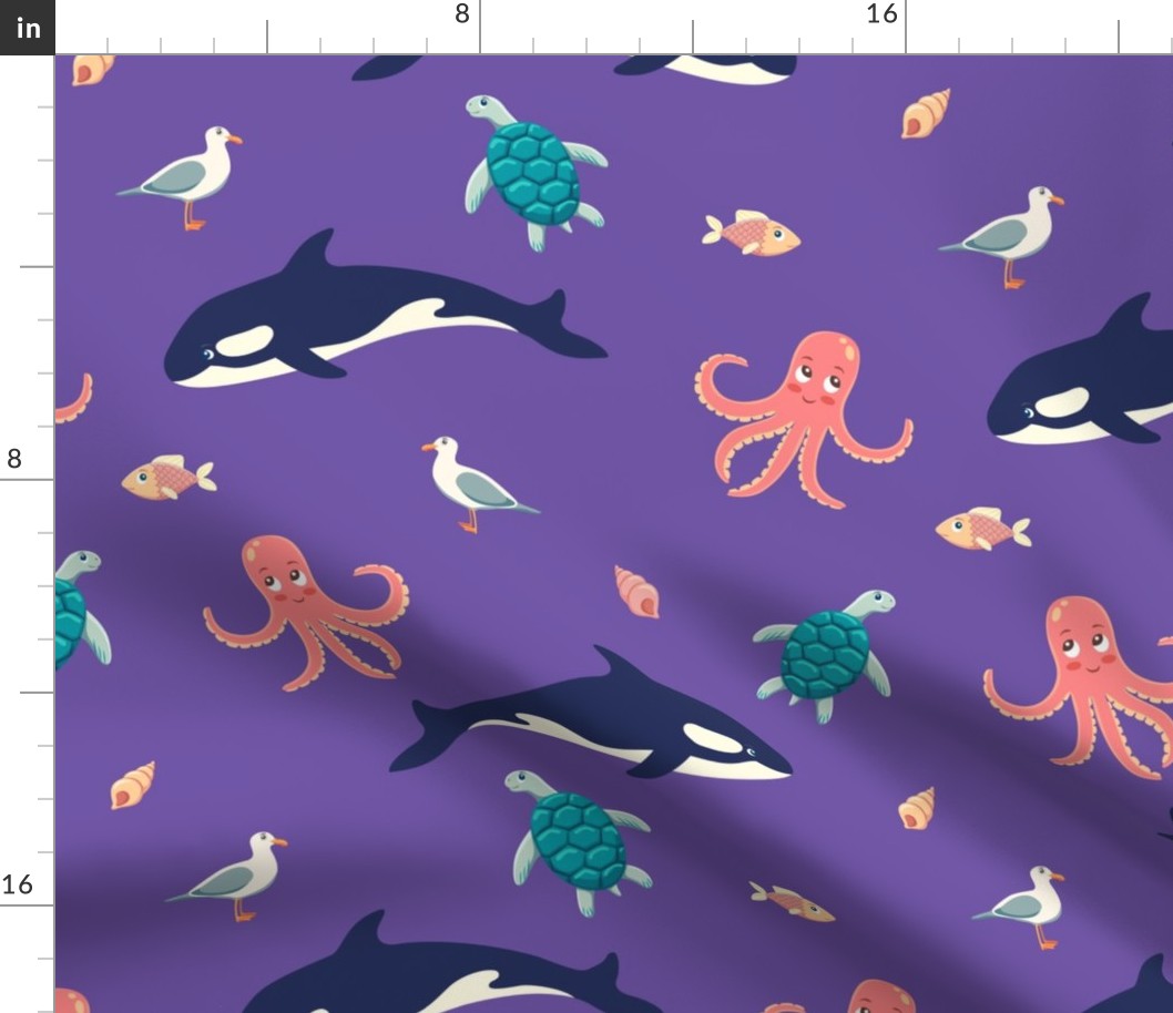 Ocean life, purple background