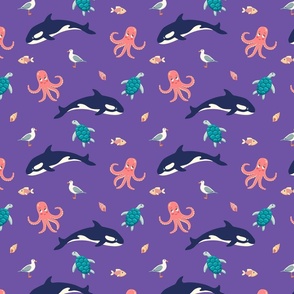 Ocean life, purple background, big size
