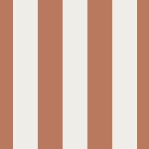 X-LARGE BOLD WIDE 2.5INCH/6.35CM SIMPLE AWNING STRIPE-MID BRONZE TERRACOTTA BROWN+WHITE