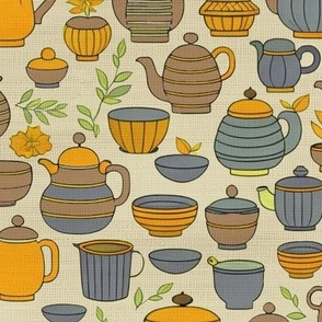 Tea pots pattern orange yellow