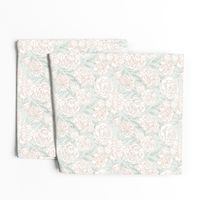 Small - Painted peonies - very light pink and a hint of green off white - soft coastal colors - painted floral - artistic pink and green painterly floral fabric - spring garden preppy floral - girls summer dress bedding wallpaper