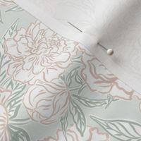 Small - Painted peonies - very light pink and a hint of green off white - soft coastal colors - painted floral - artistic pink and green painterly floral fabric - spring garden preppy floral - girls summer dress bedding wallpaper