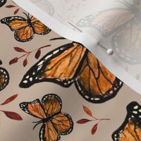 Monarch on Beige / Orange Butterfly / Watercolor