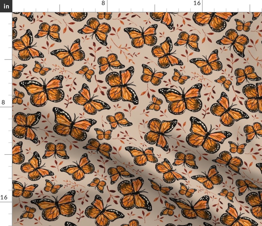 Monarch on Beige / Orange Butterfly / Watercolor