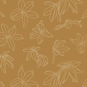 Floral Minimalism Line Art | Small Scale | Sophisticated Gold, Creamy White | non directional flowers