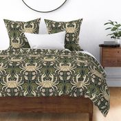beach vibes crabs, shells and fish in gold, cream and green - watercolor - home decor - bedding - wallpaper - curtains - swimming suits - summer.
