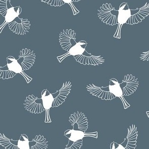 Chickadee in Flight - Indigo grey blue