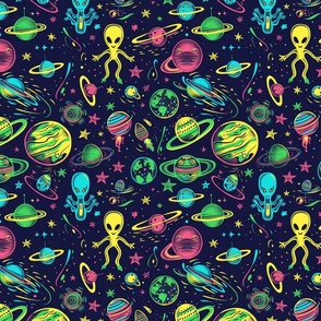 Intergalactic Friends: Playful Alien and Planets Pattern