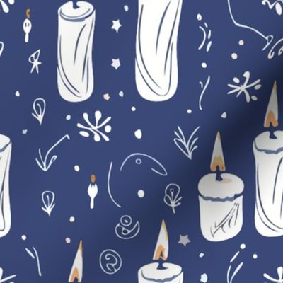 White candles On Blue Background