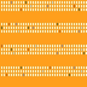 Rows of white dashes with colourful accents on  warm yellow background - Large