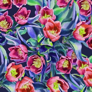 tulips watercolor painting warm on dark