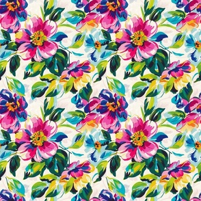 Tropical Bloom: Vibrant Brushstroke Floral Pattern