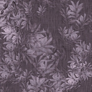 Decorative Lilac Purple Nature Illustration, Monochrome Mauve Leafy Forest, Contemporary Wild Woodland, Lush Heritage Home Countryside Scenery, Romantic Opulent DecorLARGE SCALE