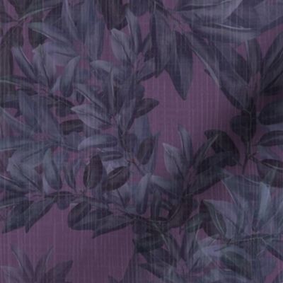 Dark Midnight Gothic Woodland, Enchanted Woodland Forest Leaves, Antiqued Dark Magic Flora Fauna, Dark Academia Victorian Goth Leafy Foliage, Deep Purple Nightshade, Dark Blue Mauve Leafy Forest, Spooky Vintage Night Time Storybook Woods, LARGE SCALE