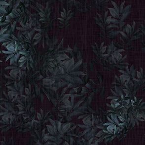 Dark Moody English Estate Leafy Foliage, Antique Academia House Interior Wild Woodland Leaves, Dark Romantic Bedroom Living, In The Woods, Evergreen Nostalgic Forest, Flora Fauna Foliage, Boho Country Oasis, LARGE SCALE