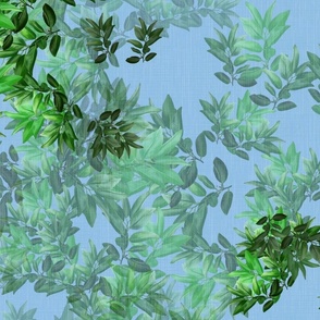 Opulent Dramatic Leafy Nature Feature Wall, Blue Green Lush Leafy Countryside Foliage, Country Home Country Living Nature Garden, Sun Kissed Meadow Tree leaves, Majestic Calming Sanctuary, Vintage Forest Charm, Luxe Leafy Emerald Green Blue Sky, LARGE 