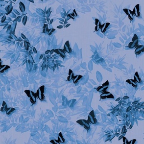 Classical Blue Mauve Romantic Aesthetic, Colorful Nostalgic Woodland Butterfly Forest Panel, Painterly Butterfly Art Print, Living Countryside Botanic Garden, Dramatic Living Room Landscape, Country Living Feature Wall, Lush Leaves Foliage MEDIUM SCALE