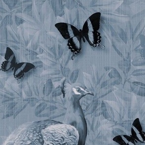 Artistic Blue Gray Peacock Bird Nature Garden, Opulent English Bedroom Garden Mural, Artistic Countryside Garden Decor, Dramatic Butterfly Wall, Leafy Nature Wall Decor, Leafy Summer Botanical Forest leaves, Whimsical Secret Garden Vibes, LARGE SCALE