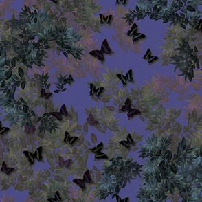 Romantic Dark Midnight Leafy Forest, Vibrant Purple and Green Summer Countryside Interior, Leafy Foliage Paradise, Atmospheric Stately Charm, Bohemian Summer Night Garden, Butterflies Botanic Paradise, Vintage Heritage Elegance, LARGE SCALE