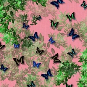 Water Melon Pink Secret Lost Garden Butterfly Nature Room, Mysterious Emerald Green Country Garden Forest, Butterfly Panel Art Print, Lounge Living Room Bedroom Decor, SMALL SCALE