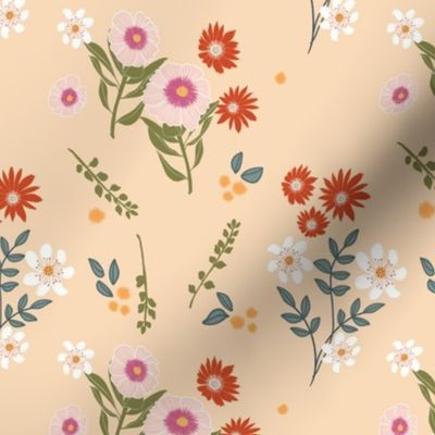 Wondrous Beige Rust Red Dusty Pink Secret Garden Vintage Florals