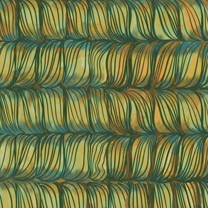 Jute weave Hand Drawn Stitches with transparent watercolor-Large Scale Green and Yellow