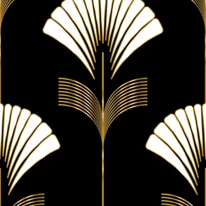 Art Deco Fan Flowers with Faux Metallic Gold and White on Black
