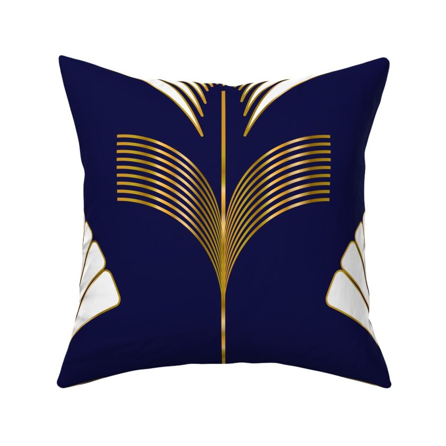 Art Deco Fan Flowers with Faux Metallic Gold and White on Navy