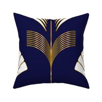 Art Deco Fan Flowers with Faux Metallic Gold and White on Navy