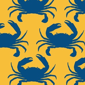 Cute crabs, yellow and blue crab design. Fun summer beach crabs