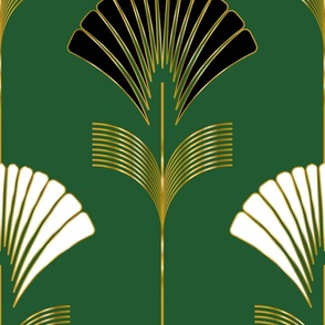 Art Deco Fan Flowers with Faux Metallic Gold on Green