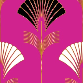 Art Deco Fan Flowers with Faux Metallic Gold on Hot Pink